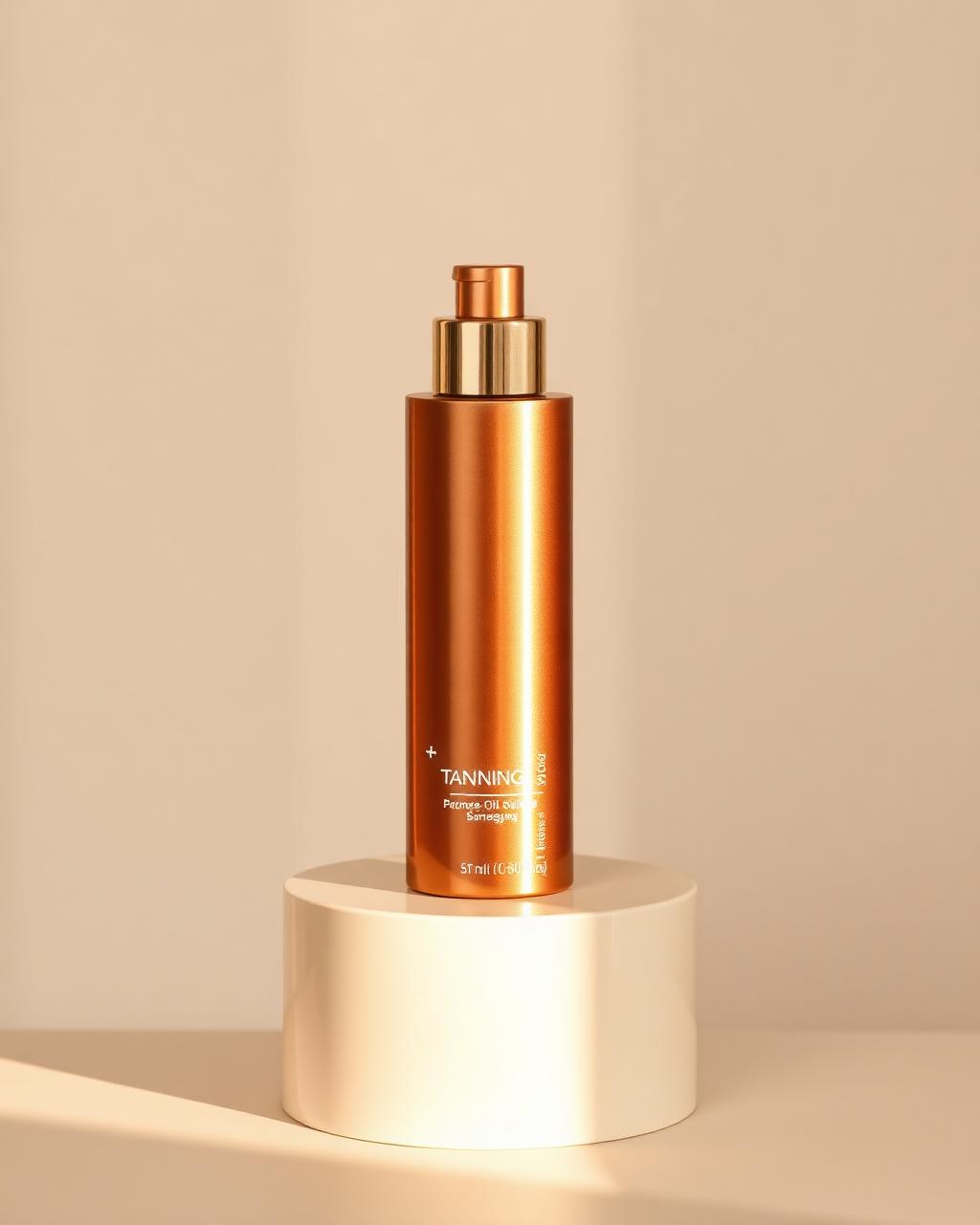 Bronze tanning oil bottle on pedestal